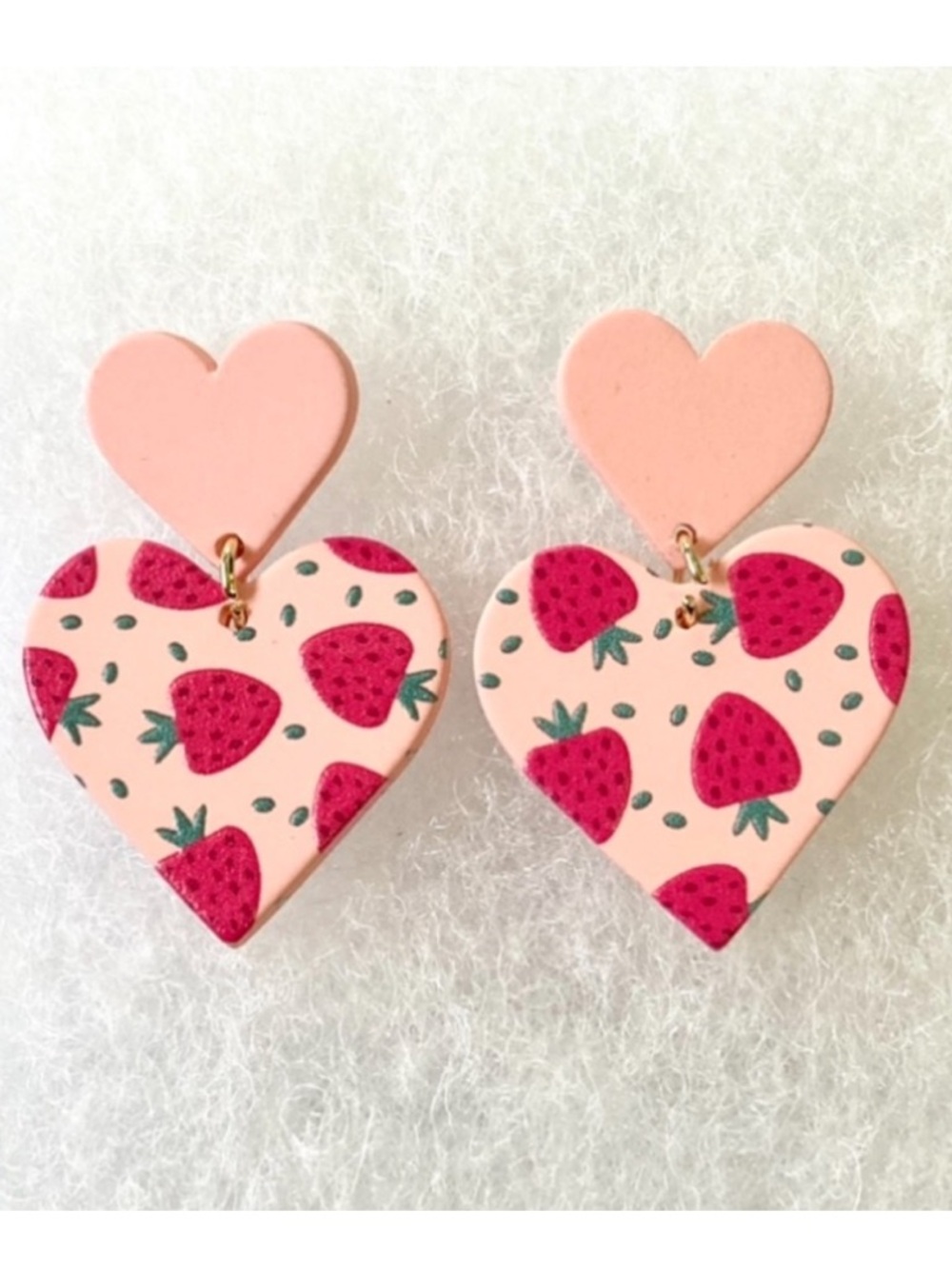 Strawberry Pink Double Heart Stud Earrings